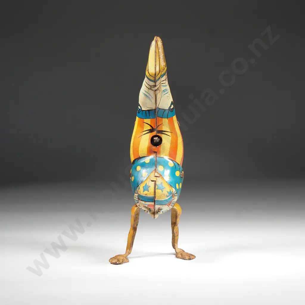Vintage Tin Plate Wind-up Clown Walking on Hands: Made in U.S Zone Germany Image 1++