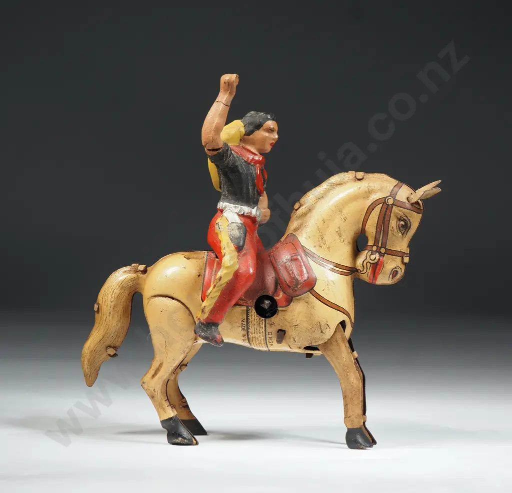 Vintage Tin Plate Wind-up Horse & Cowboy Rider: Made in U.S Zone Germany Image 1++