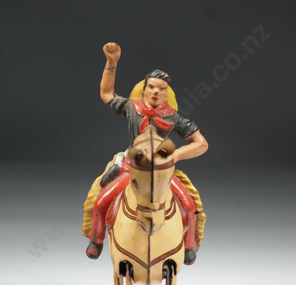 Vintage Tin Plate Wind-up Horse & Cowboy Rider: Made in U.S Zone Germany Image 1++