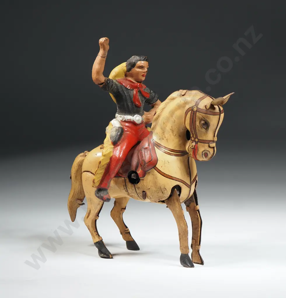 Vintage Tin Plate Wind-up Horse & Cowboy Rider: Made in U.S Zone Germany Image 1++