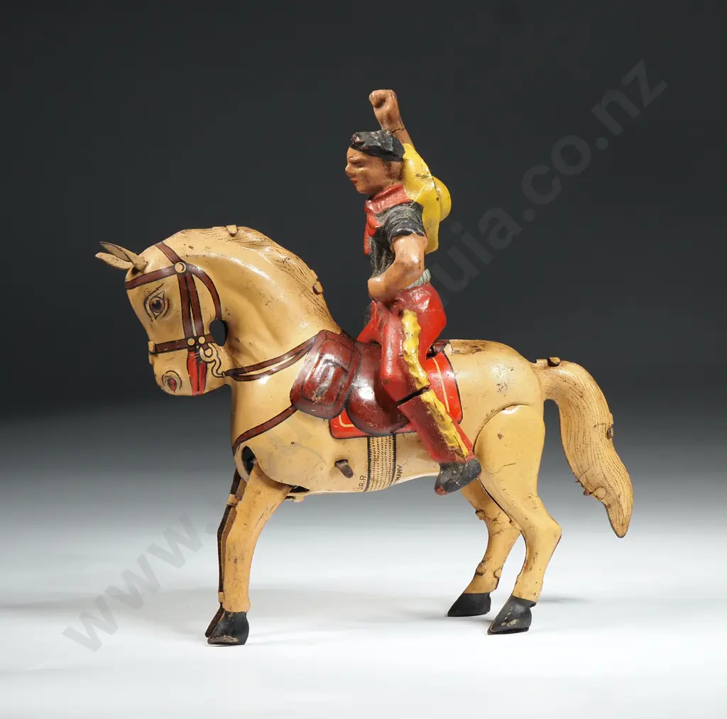 Vintage Tin Plate Wind-up Horse & Cowboy Rider: Made in U.S Zone Germany Image 1++