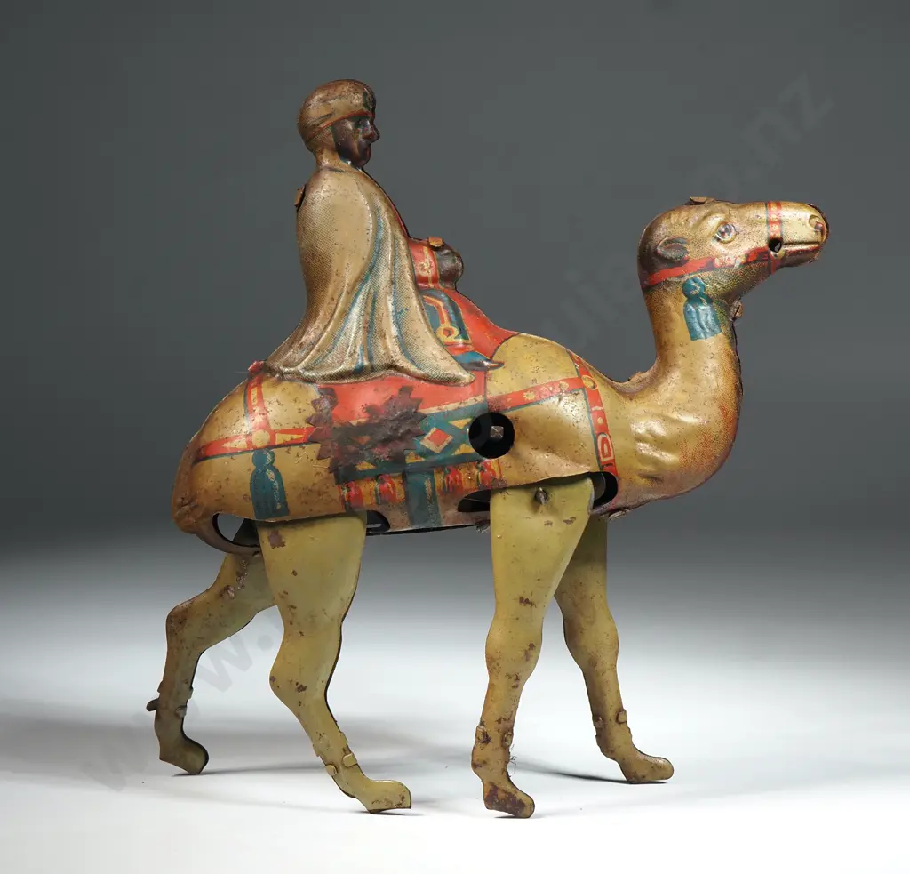 Vintage Tin Plate Wind up Man on Camel. Made in US Zone Germany Image 1++