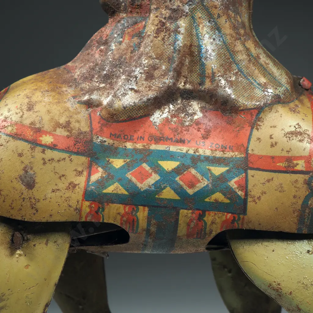 Vintage Tin Plate Wind up Man on Camel. Made in US Zone Germany Image 1++