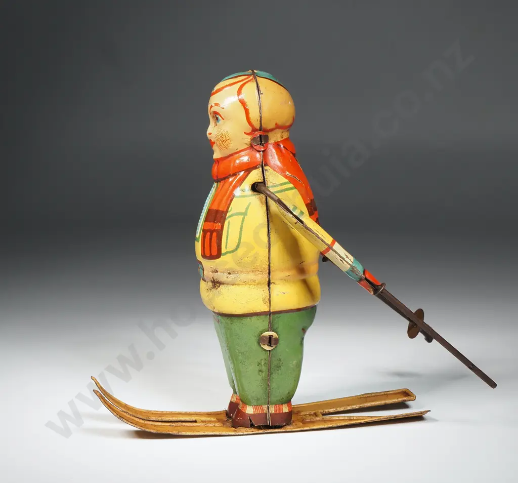 Vintage Tin Plate Wind-up Skier Image 1++