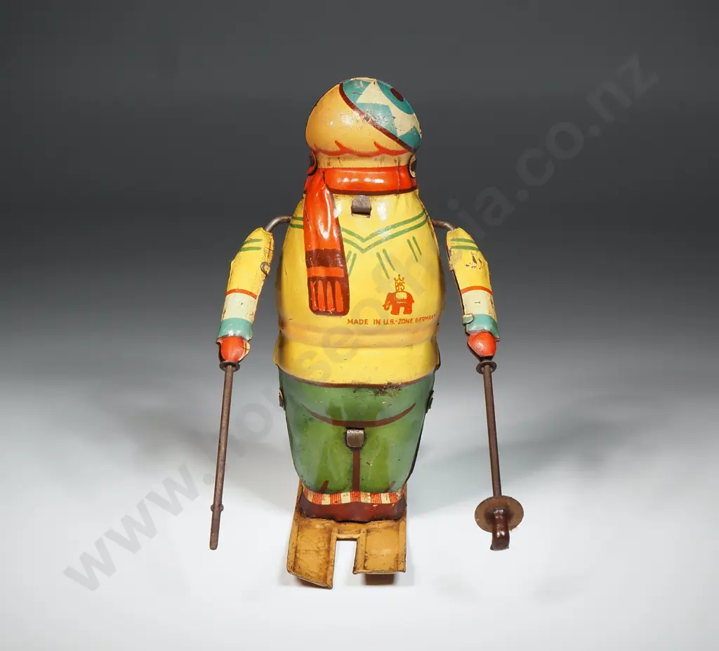 Vintage Tin Plate Wind-up Skier Image 1++