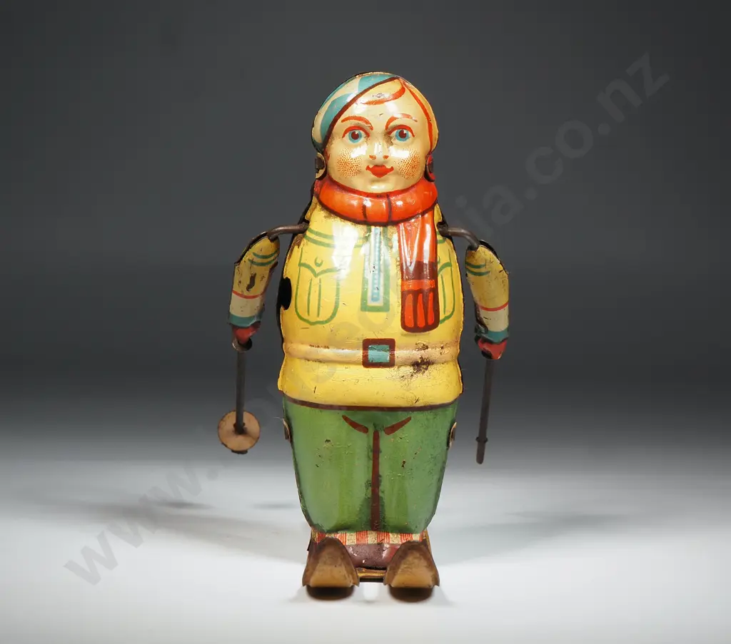 Vintage Tin Plate Wind-up Skier Image 1++