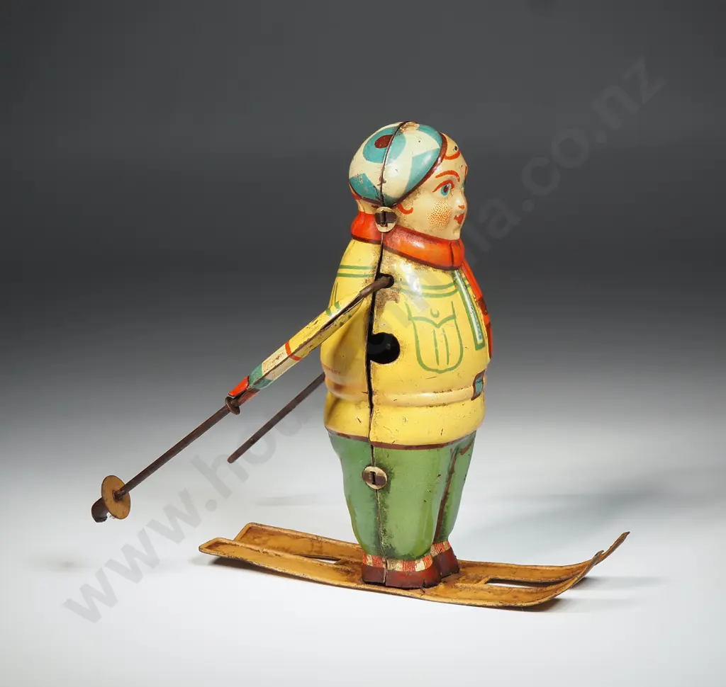 Vintage Tin Plate Wind-up Skier Image 1++