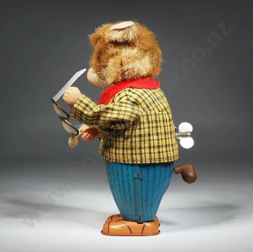 Wind-Up Tin Litho Toy Bruno Spectacle Bear Cleaning His Glasses - Working Image 1++