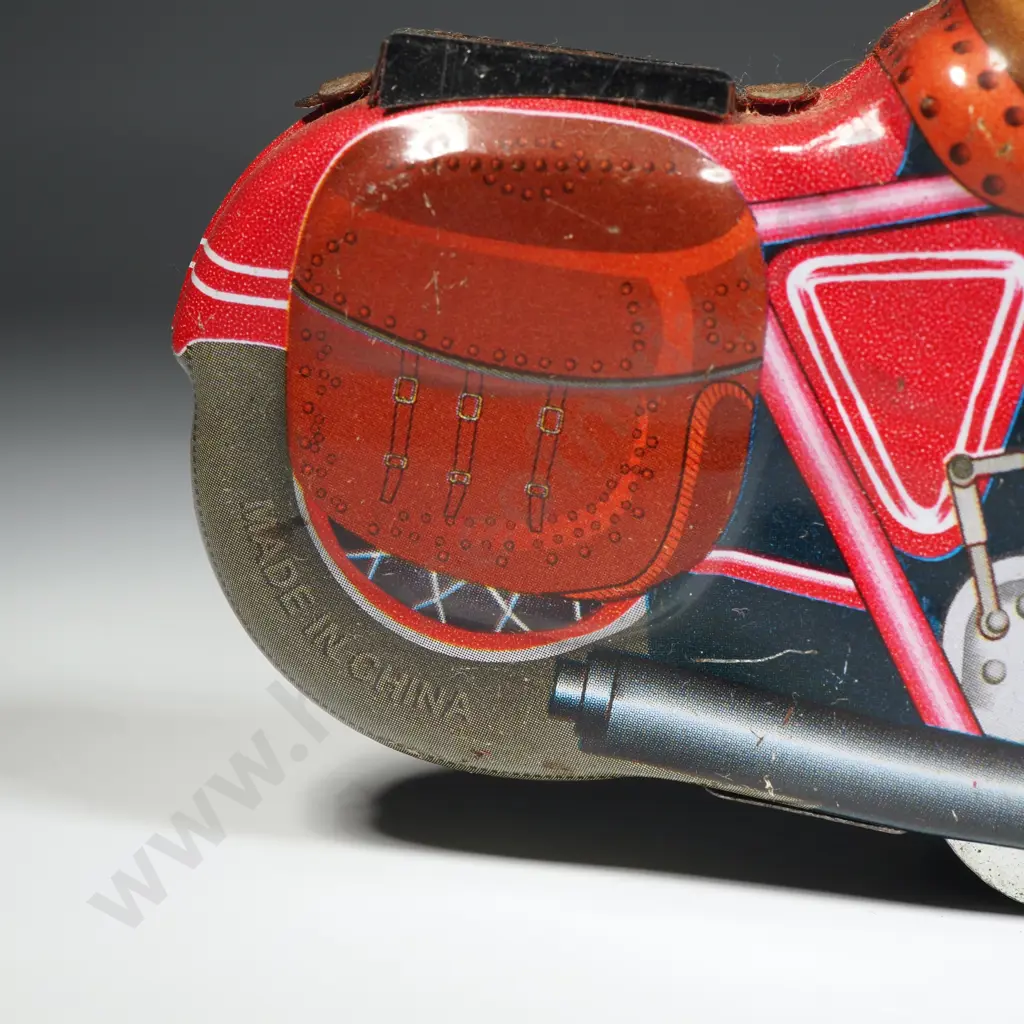 Vintage Chinese Tin Plate Wind Up Motorcycle With Rider Model MS 702 In Original Box Image 1++