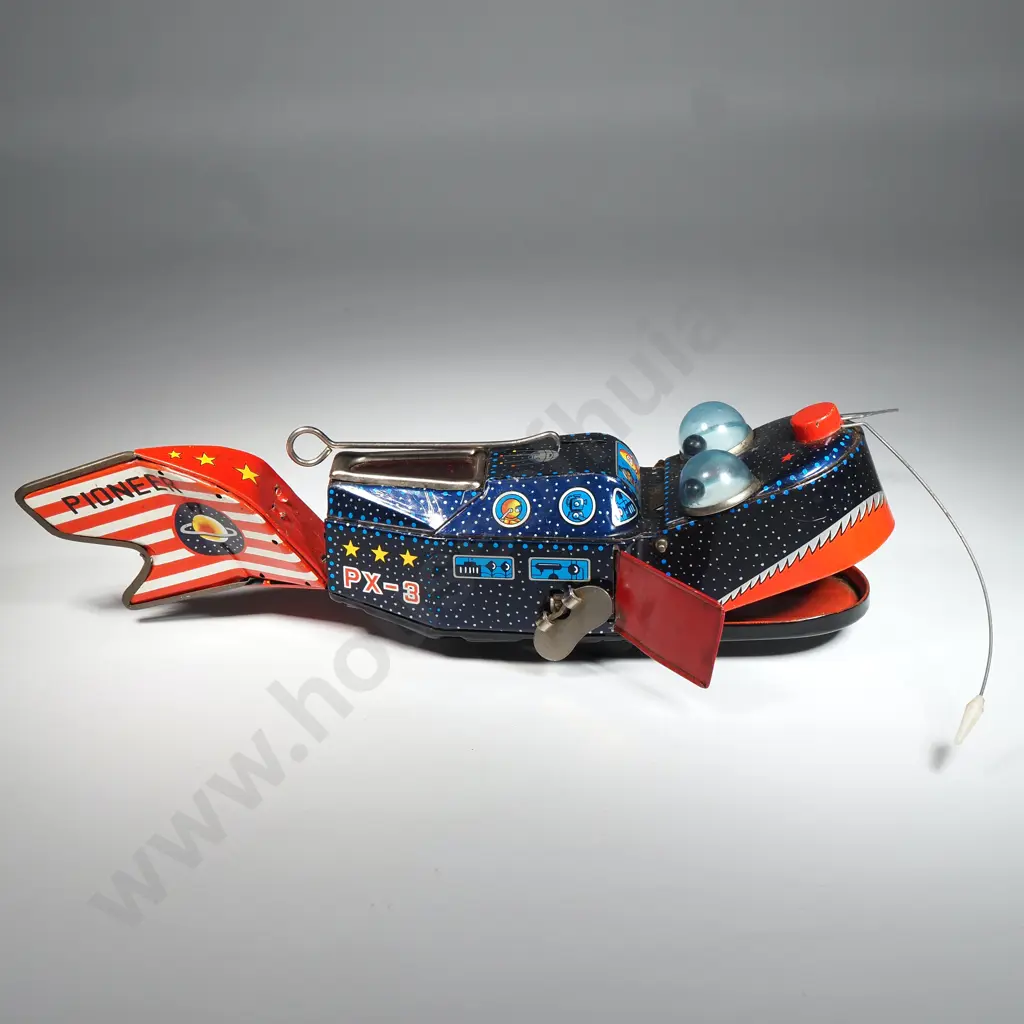 Vintage  Japanese Yoshiya (KO) "Space Whale Ship" Tin Wind Up Toy, Also Known As The Pioneer PX-3. 1950s Image 1++