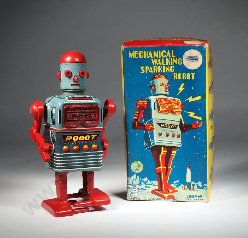 Line Mar Toys - 'Mechanical Walking Sparking Robot' In Original Box, Made in Japan Image 1++
