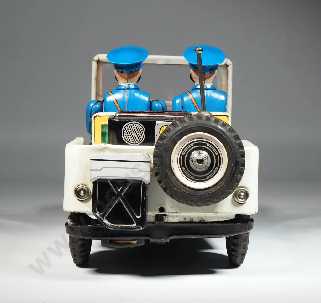Vintage Tin Police Patrol Car Toy From Japan With Two Seated Police Officers Image 1++