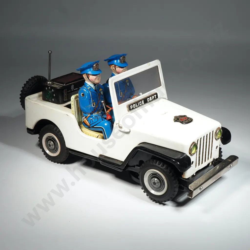 Vintage Tin Police Patrol Car Toy From Japan With Two Seated Police Officers Image 1++