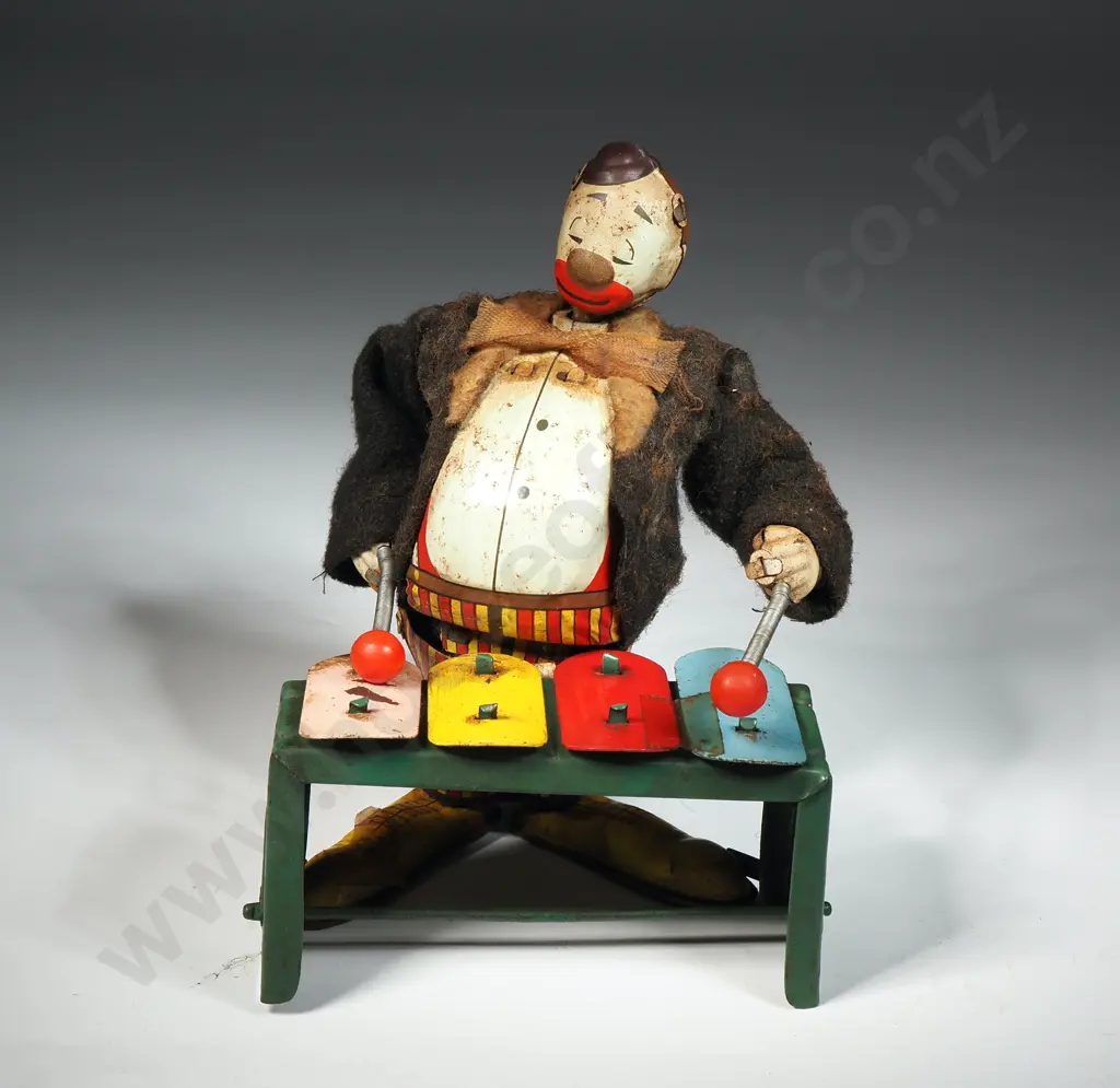 Vintage Tin Plate Clown Playing Xylophone Image 1++