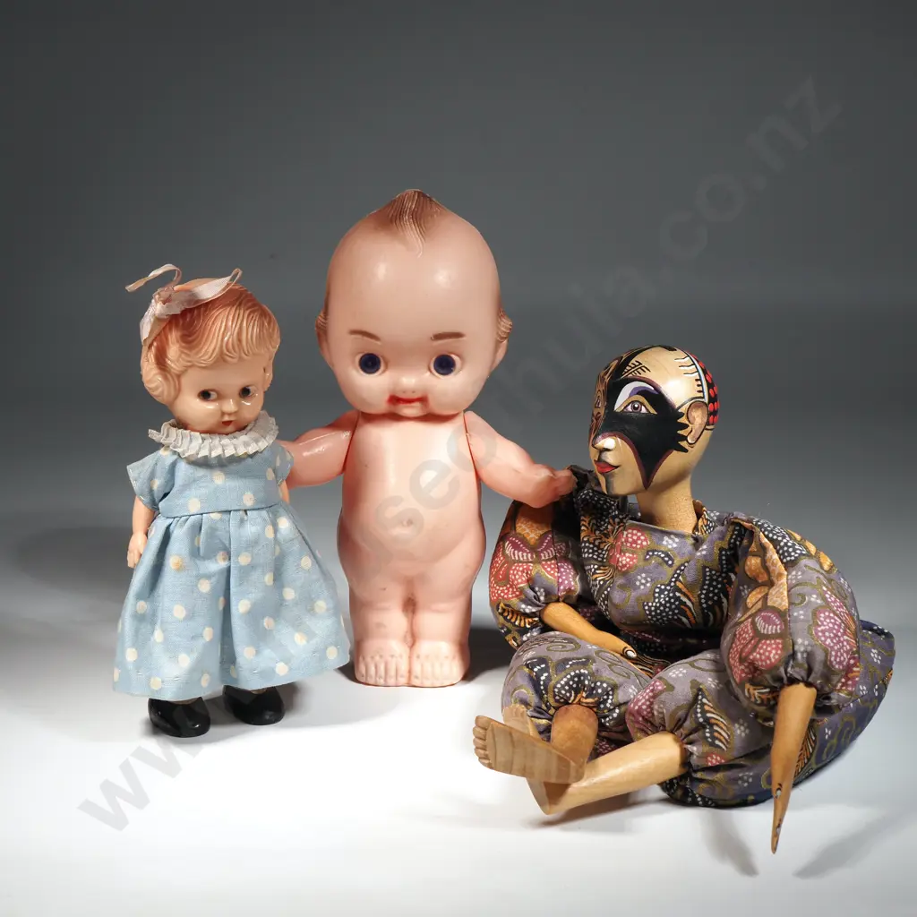 Two Vintage  Kewpie Dolls & A Handcrafted Indonesian Doll w Batik Outfit Image 1++