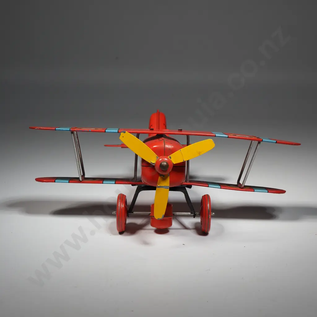 Vintage Stylle "Biplane Fighter" Mechanical Wind-Up Toy Produced By St John & Distributed By Maru. In Original Box  Image 1++