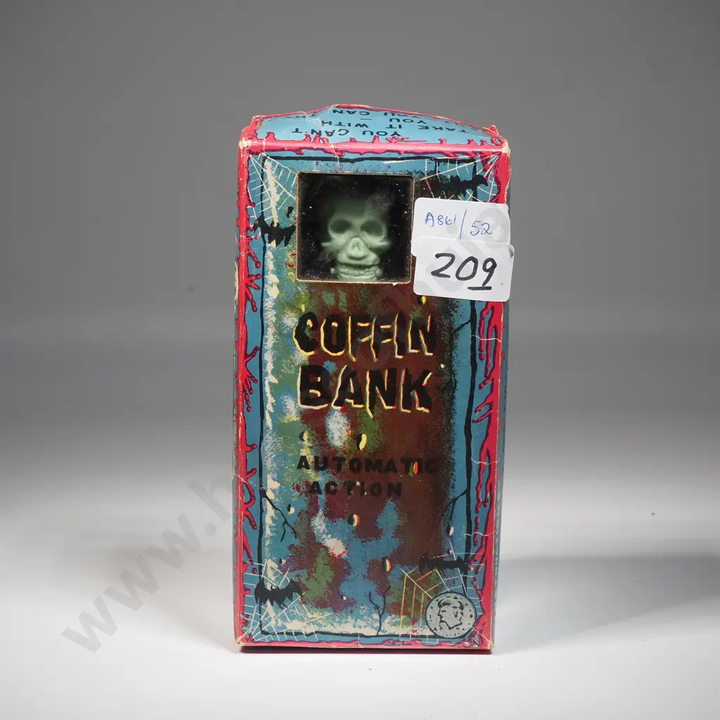 Vintage 1960s Original Coffin Bank, Tin Plate Automaton Image 1++