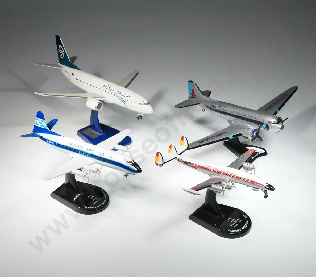 Four Model Aeroplanes On Stands - British Midlands, Eastern Airlines, Iberia Lineas Aereas Espanolas & Air New Zealand Image 1++