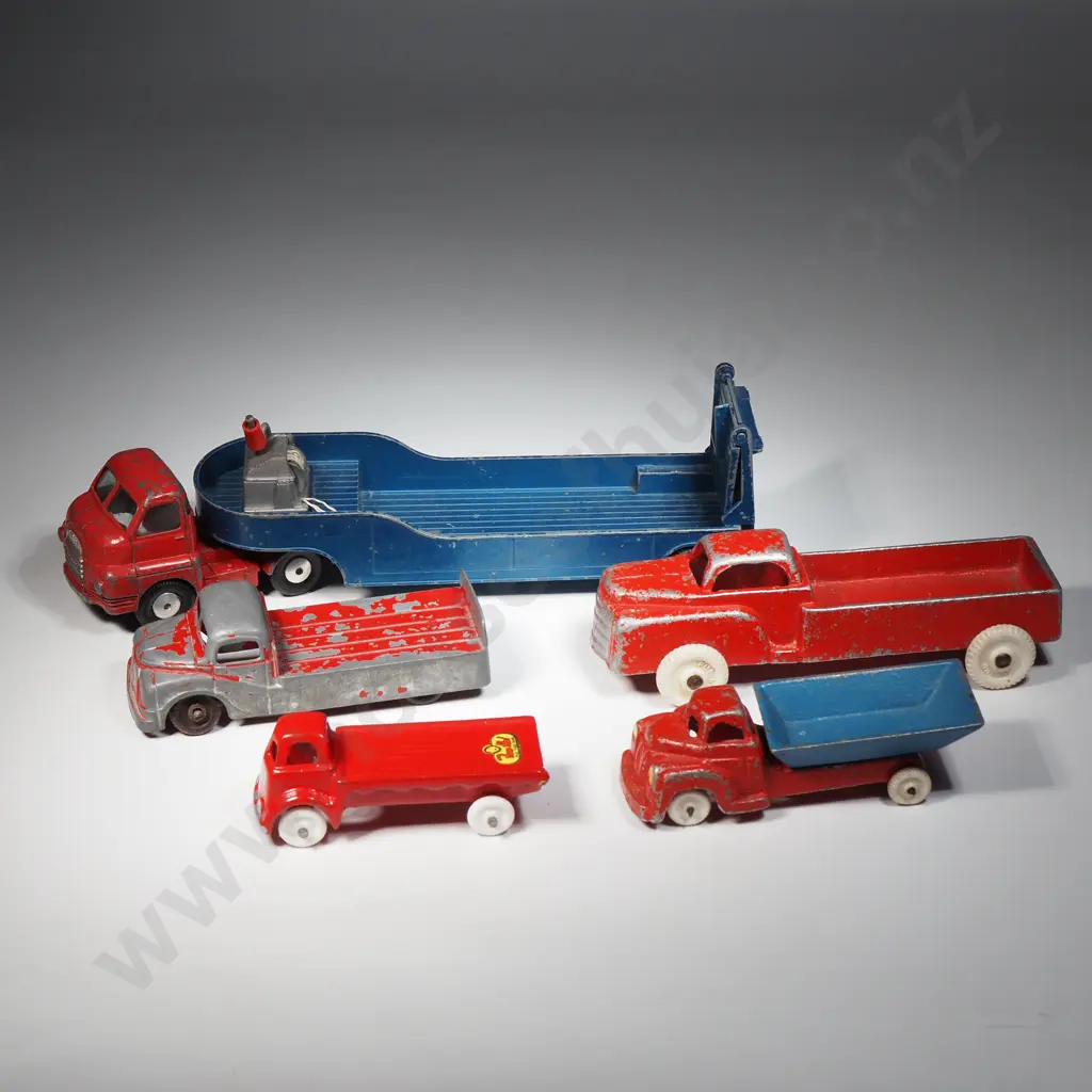 Five Flatbed Truck Toys: FunHo! & Corgi Brand included Image 1++
