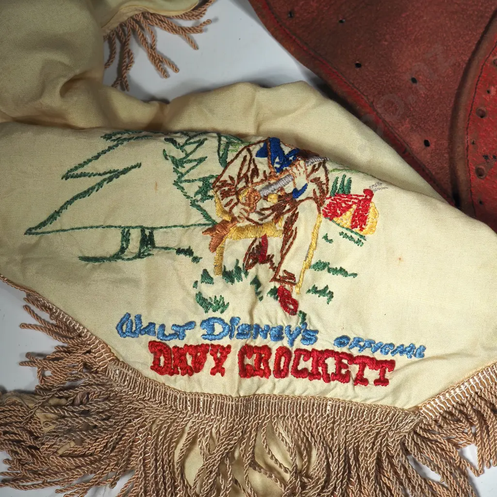Vintage Red Leather Cowboy Vest (Children's) & Davy Crockett Scarf Image 1++