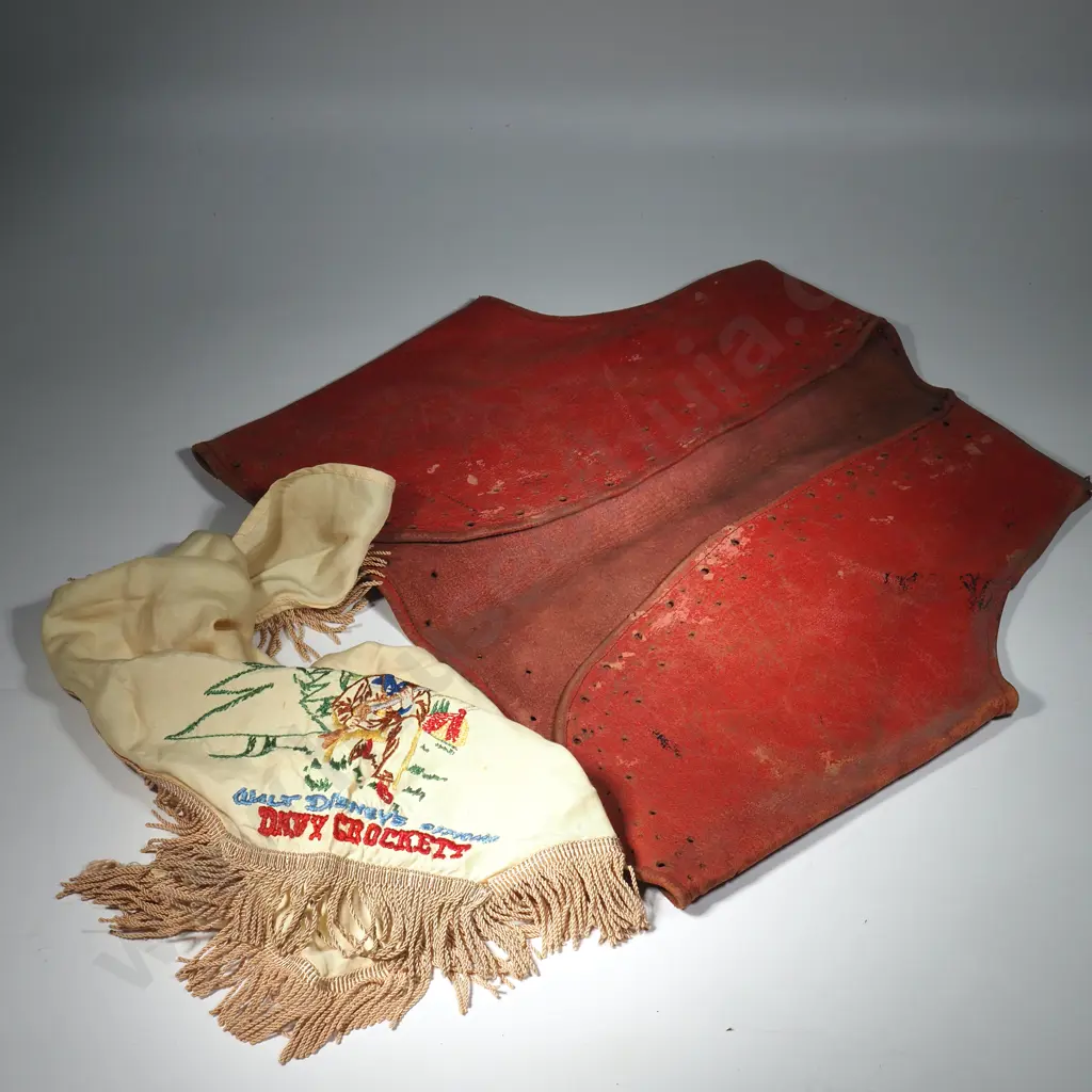 Vintage Red Leather Cowboy Vest (Children's) & Davy Crockett Scarf Image 1++
