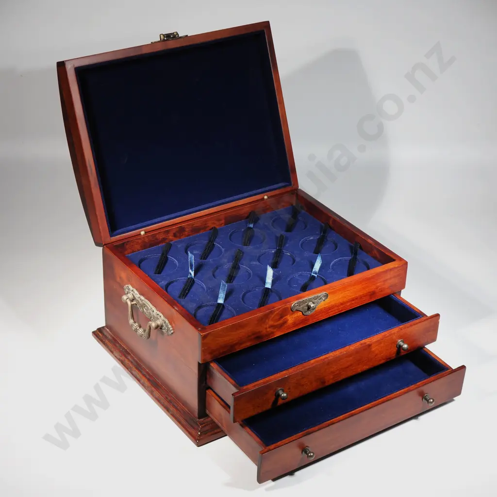 Dome Top Wooden Box w Two Drawers Below & Lift Up Lid for Jewellery & Coin Storage Image 1++