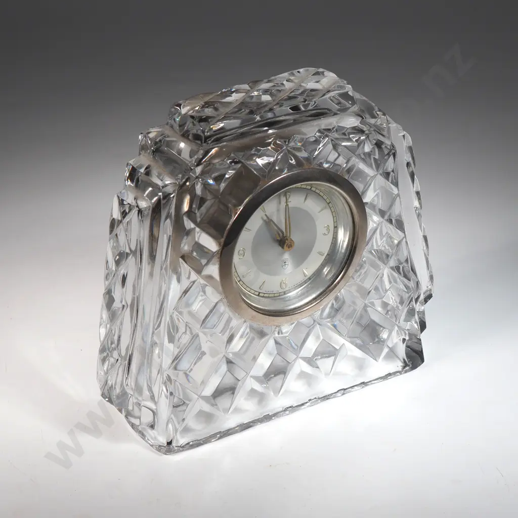 Germany Diamond Cut Crystal Art Deco Style Mantle Clock Image 1++