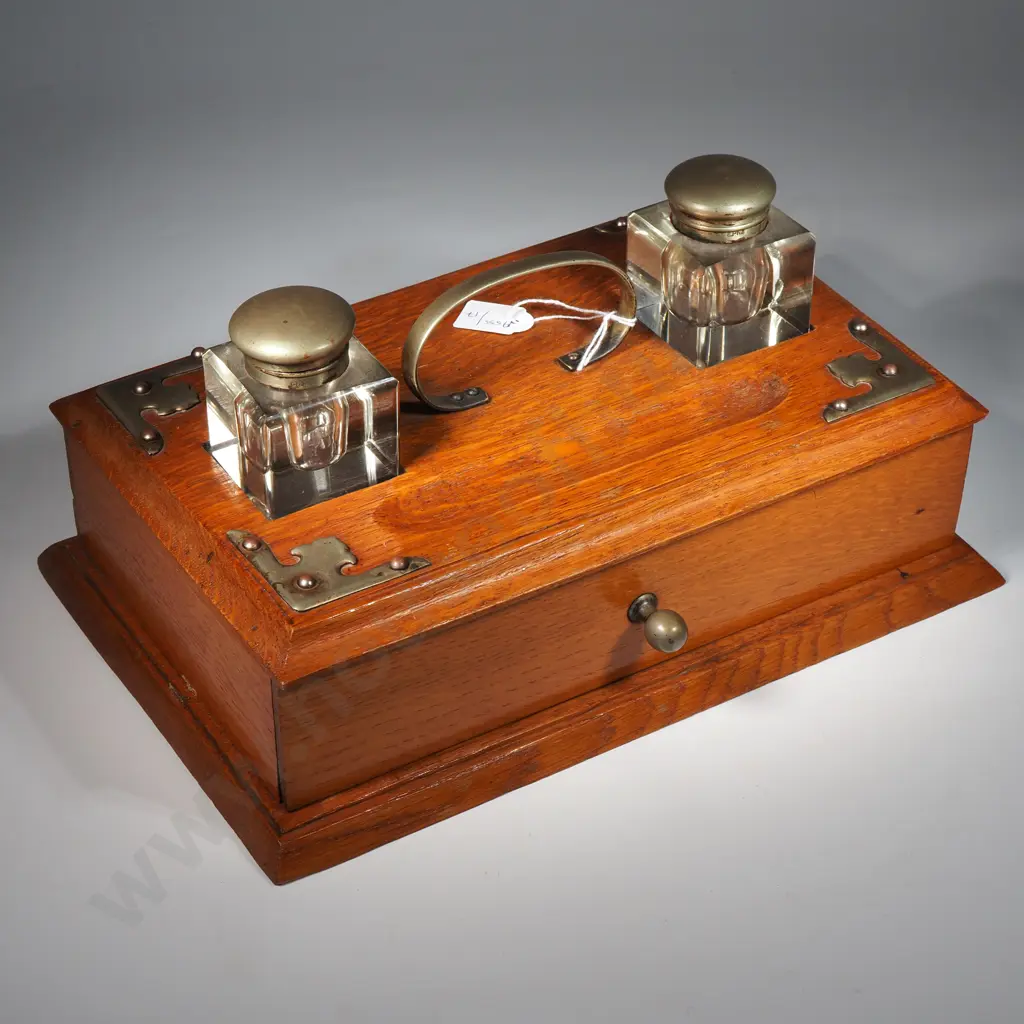 Oak Desk Tidy With Inkwell & Frieze Drawer  Image 1++