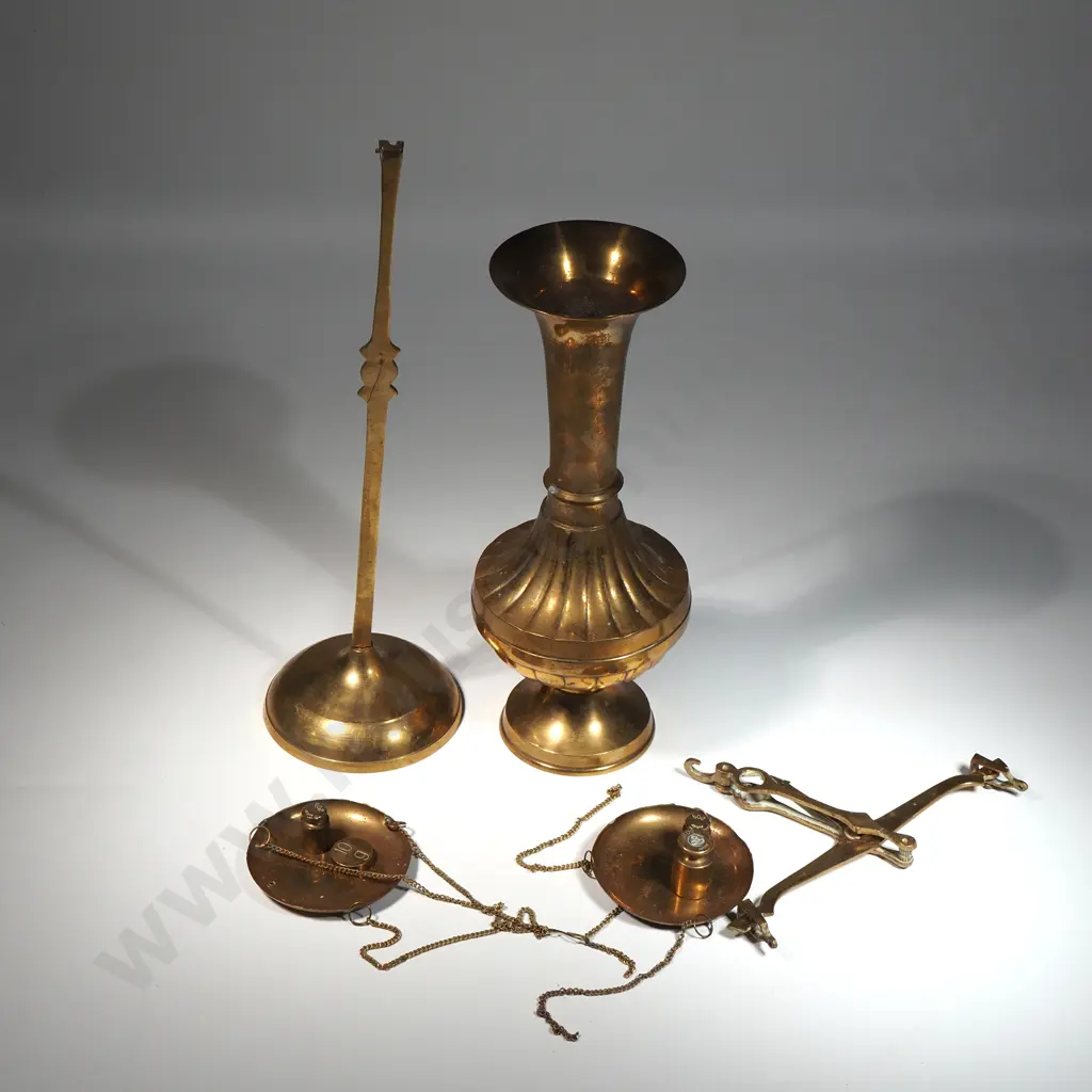 Decorative Brass Scales & Weights & Brass Vase Image 1++
