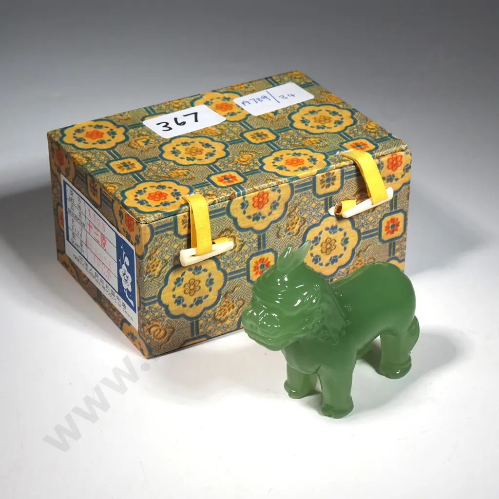 Chinese Green Glass Jade Model Hsieh in Original Box Image 1++