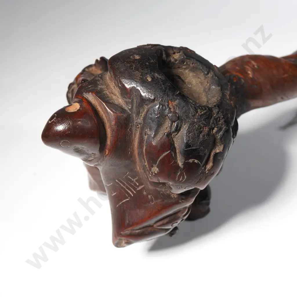 Oriental Vintage Wooden Carved Opium Pipe (Signed) Image 1++