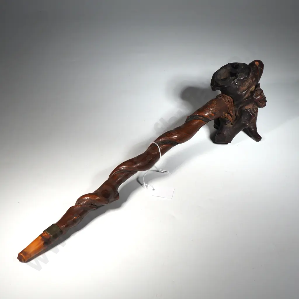 Oriental Vintage Wooden Carved Opium Pipe (Signed) Image 1++