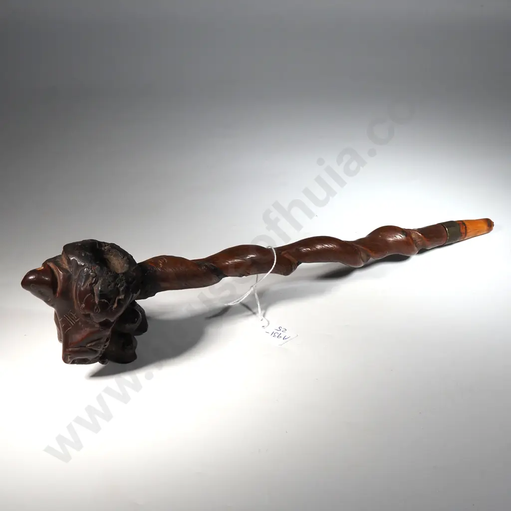 Oriental Vintage Wooden Carved Opium Pipe (Signed) Image 1++