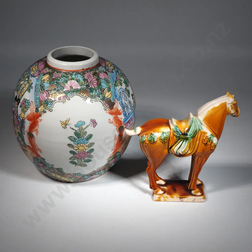 Tang Horse Replica & Asian Ginger Jar. Image 1++