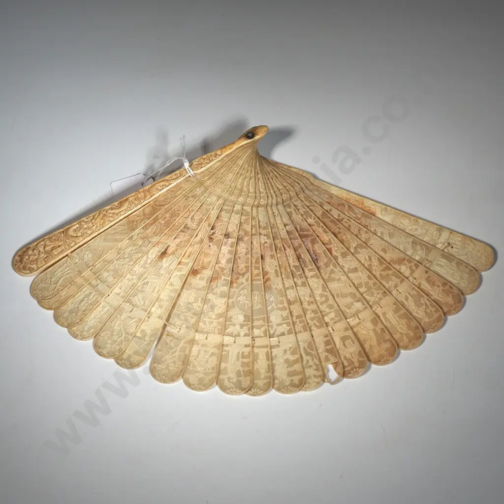 Chinese Canton Carved Ivory Brise Fan Image 1++