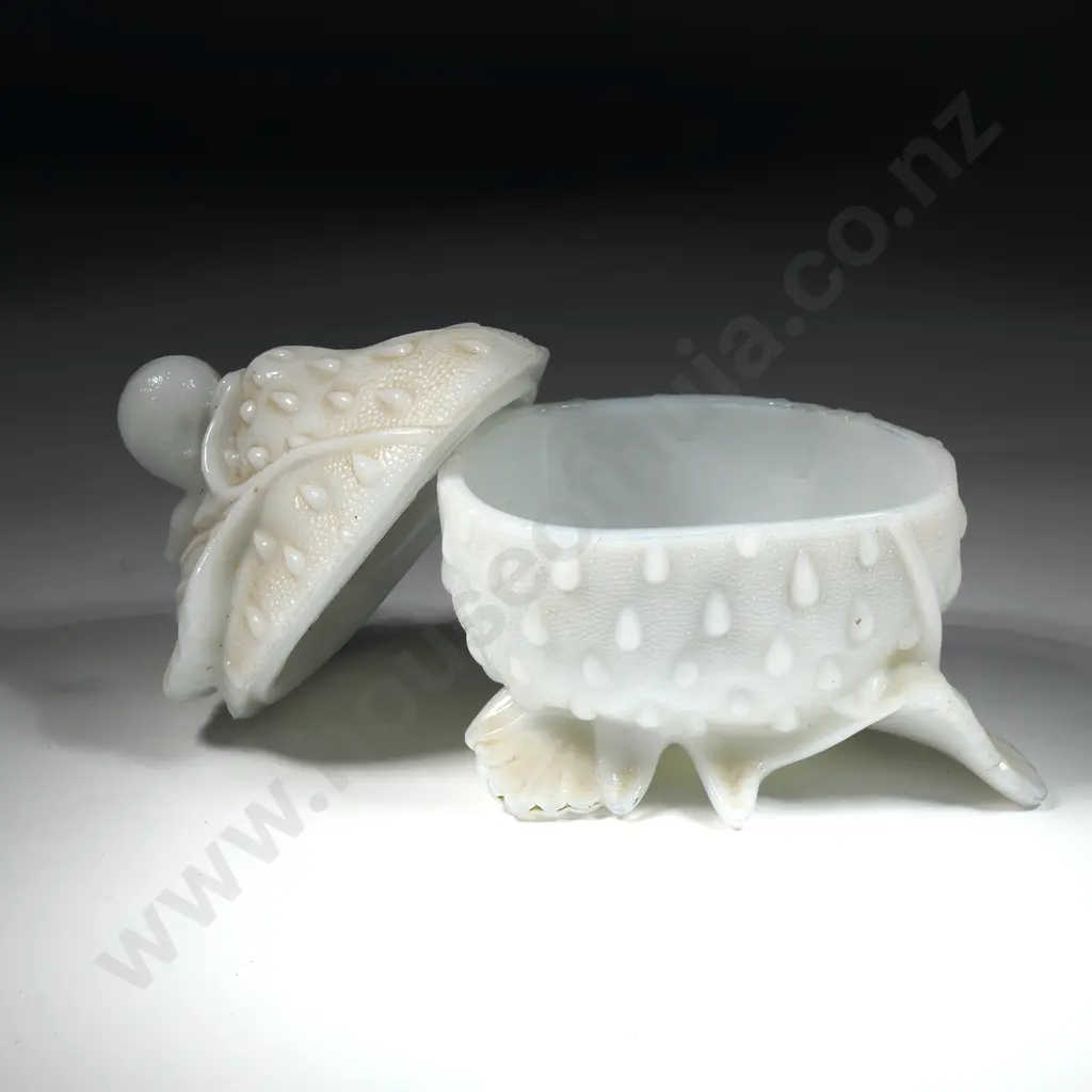 Antique French Vallerysthal Opaline Milk Glass  Snail on Strawberry Box Image 1++