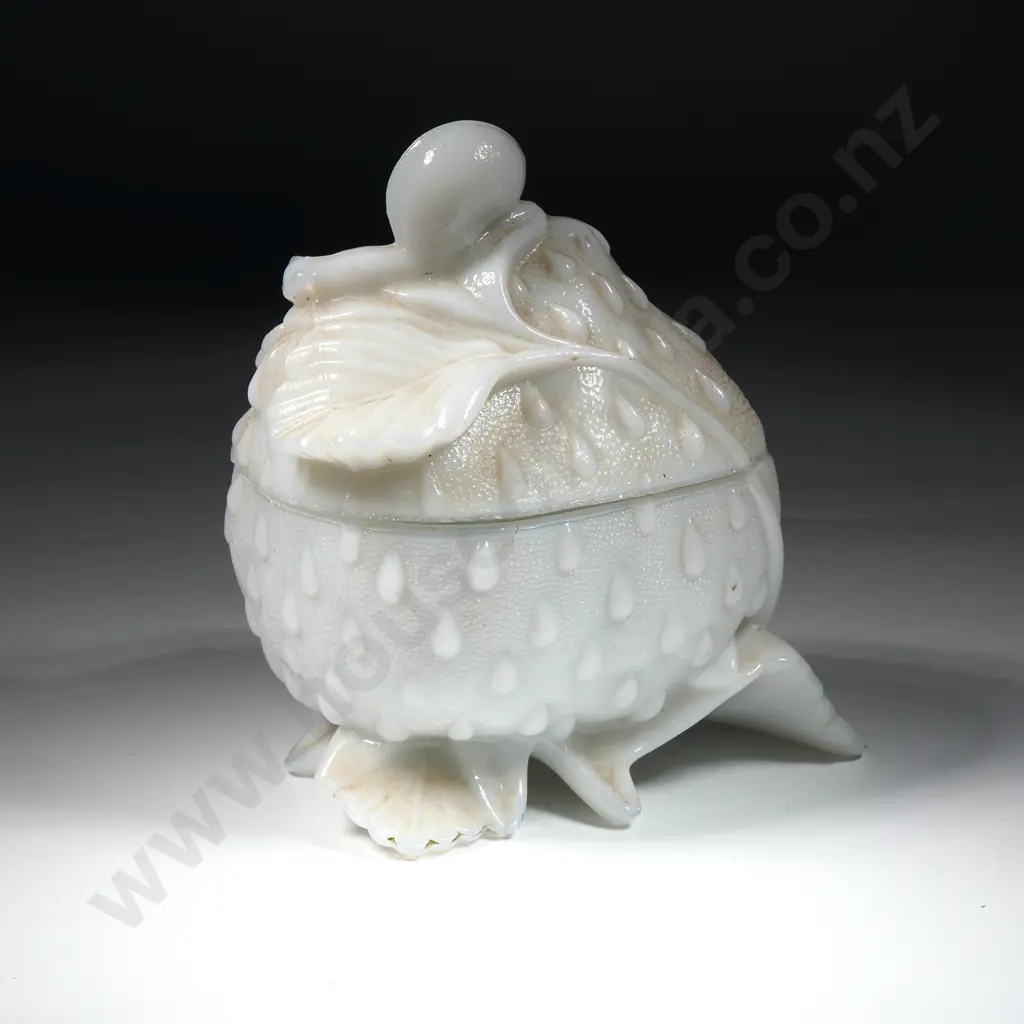 Antique French Vallerysthal Opaline Milk Glass  Snail on Strawberry Box Image 1++