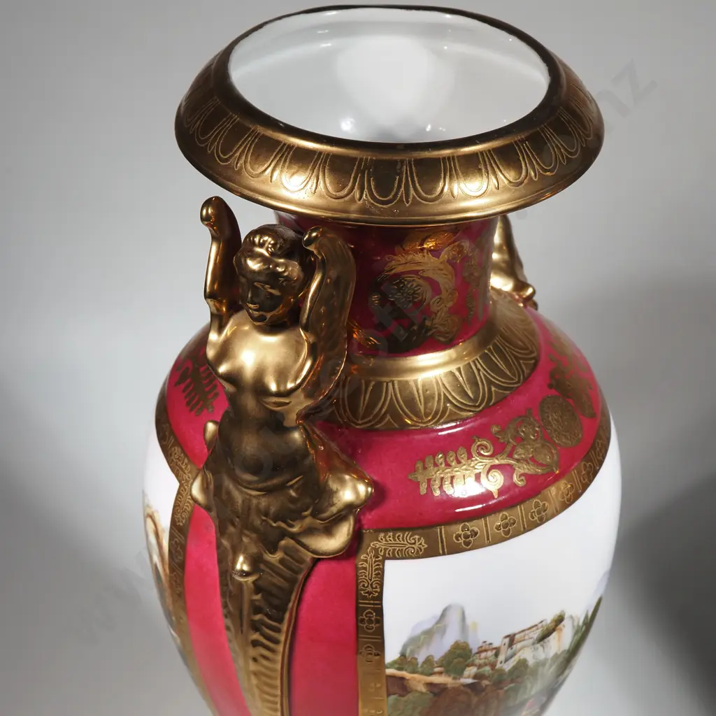 Pair of Limoges Sevres Style Vases w Bucolic Landscape & Intricate Gold Gilding Image 1++