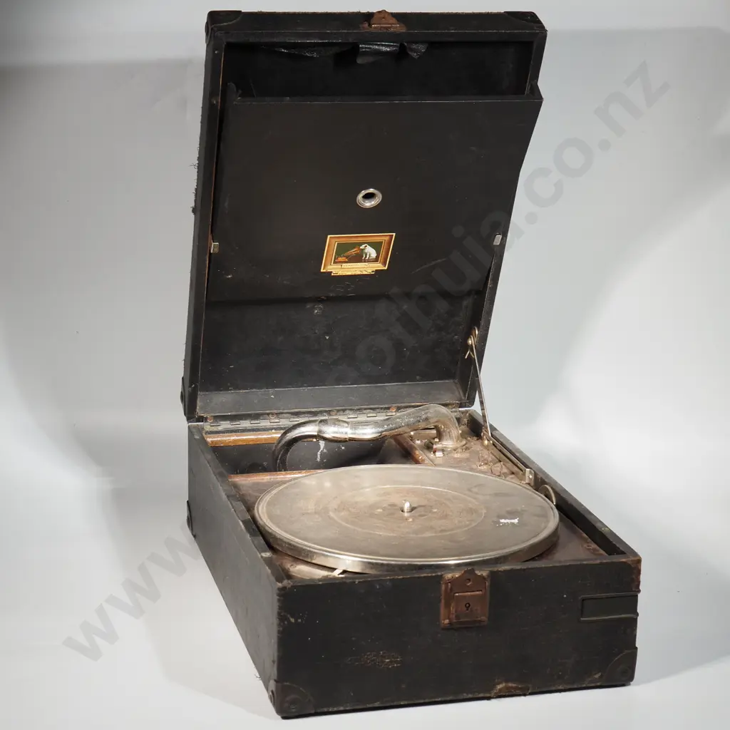 Suitcase His Masters Voice Record Player In Vintage Case Image 1++