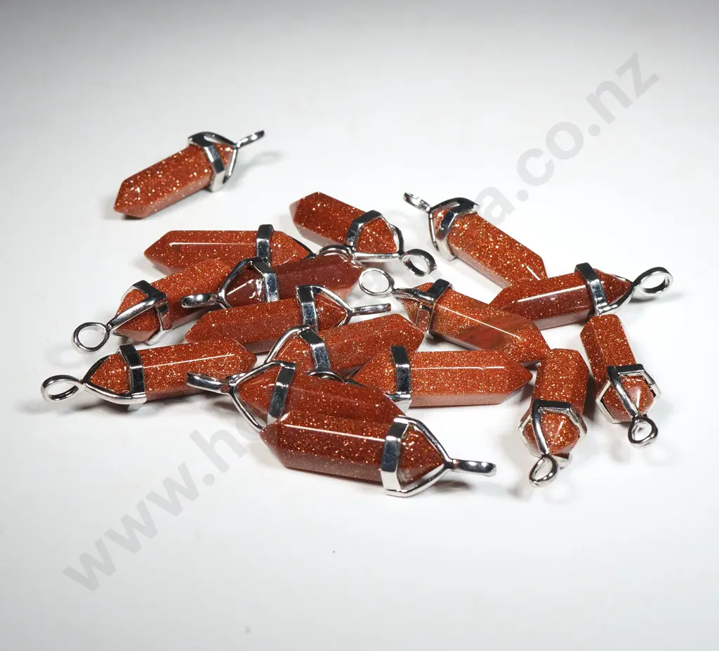 Quantity of Goldstone  Double Terminated Pendants w Silver Mounts Image 1++