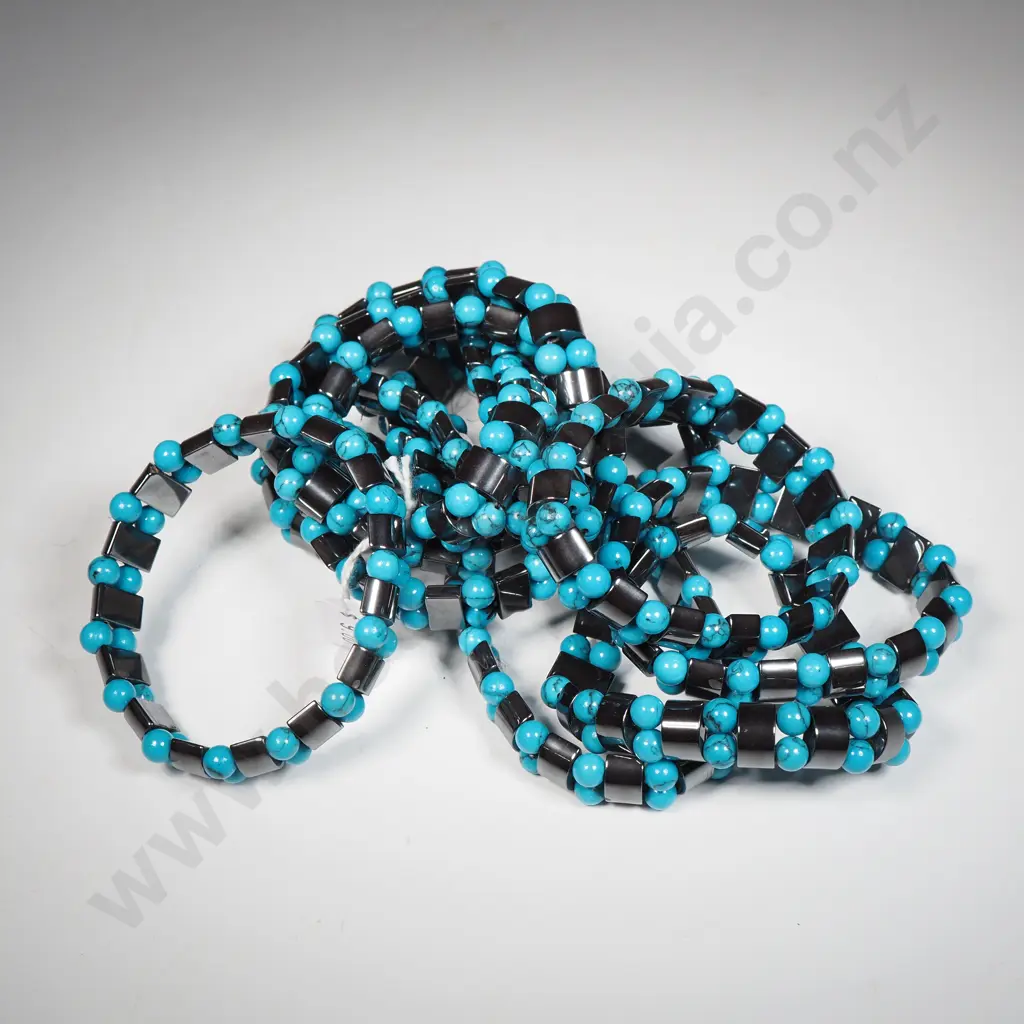 Eleven Howlite & Turquoise Beads Elastic Bracelet Image 1++
