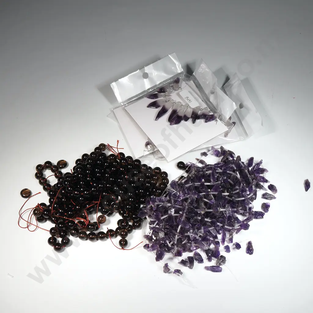 Strands of Amethyst Nuggets & Four Amethyst Choker Necklaces & Strands Of Smokey Quartz Beads 10mm Image 1++