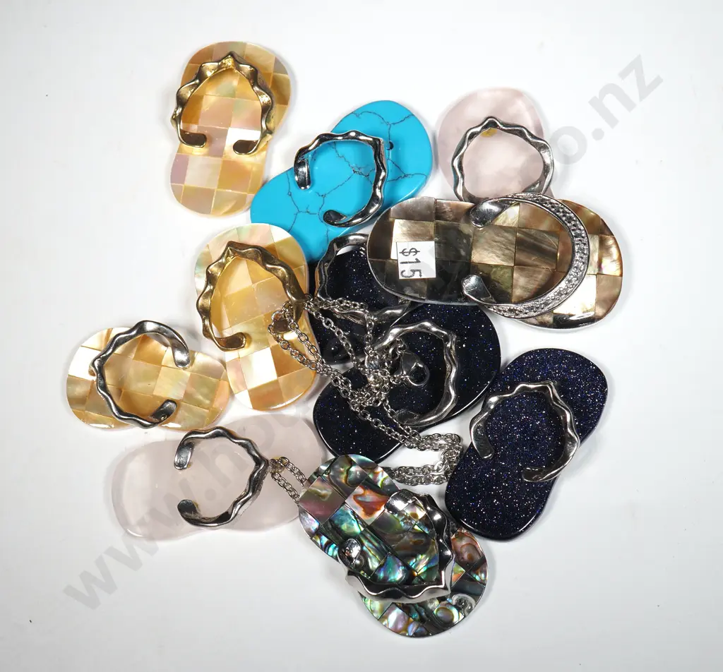 Quantity of Novelty Jandal Pendants in  Various Stones & Paua Shell Image 1++