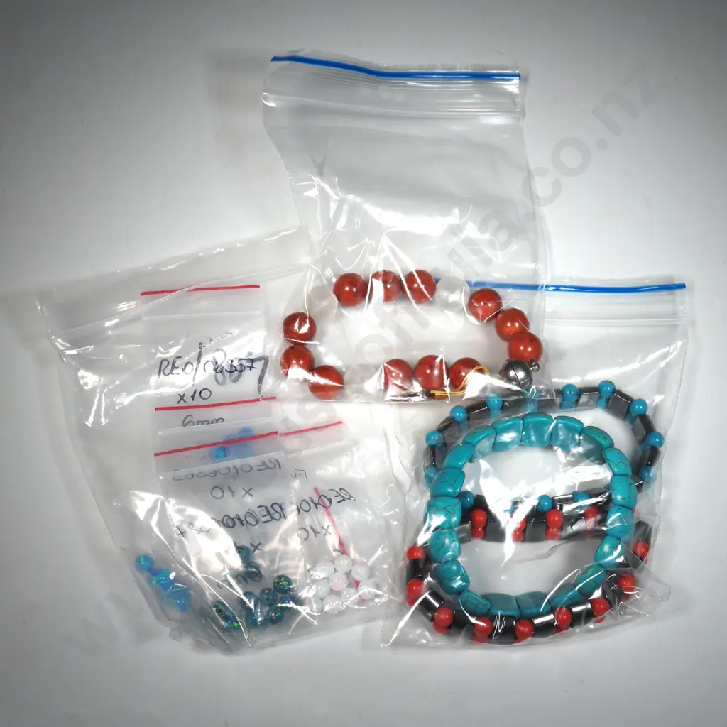 Four Various Stone Bracelets & Opaline Beads Image 1++