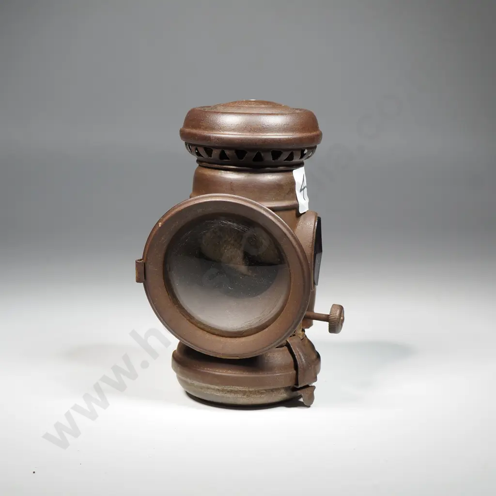 Antique Front Bicycle Lamp Powell and Hanmer "Colonel" w Red & Green Side Lights & Convex Front Lens Image 1++