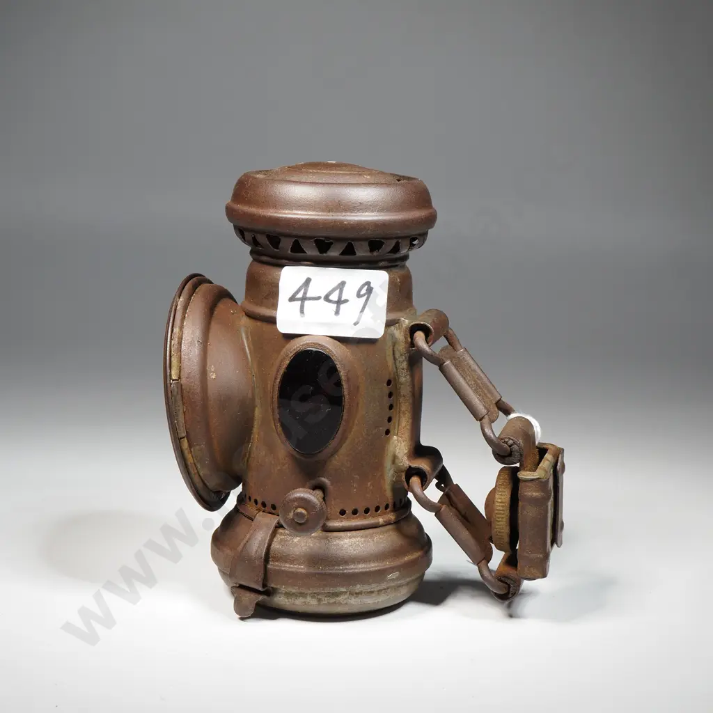 Antique Front Bicycle Lamp Powell and Hanmer "Colonel" w Red & Green Side Lights & Convex Front Lens Image 1++