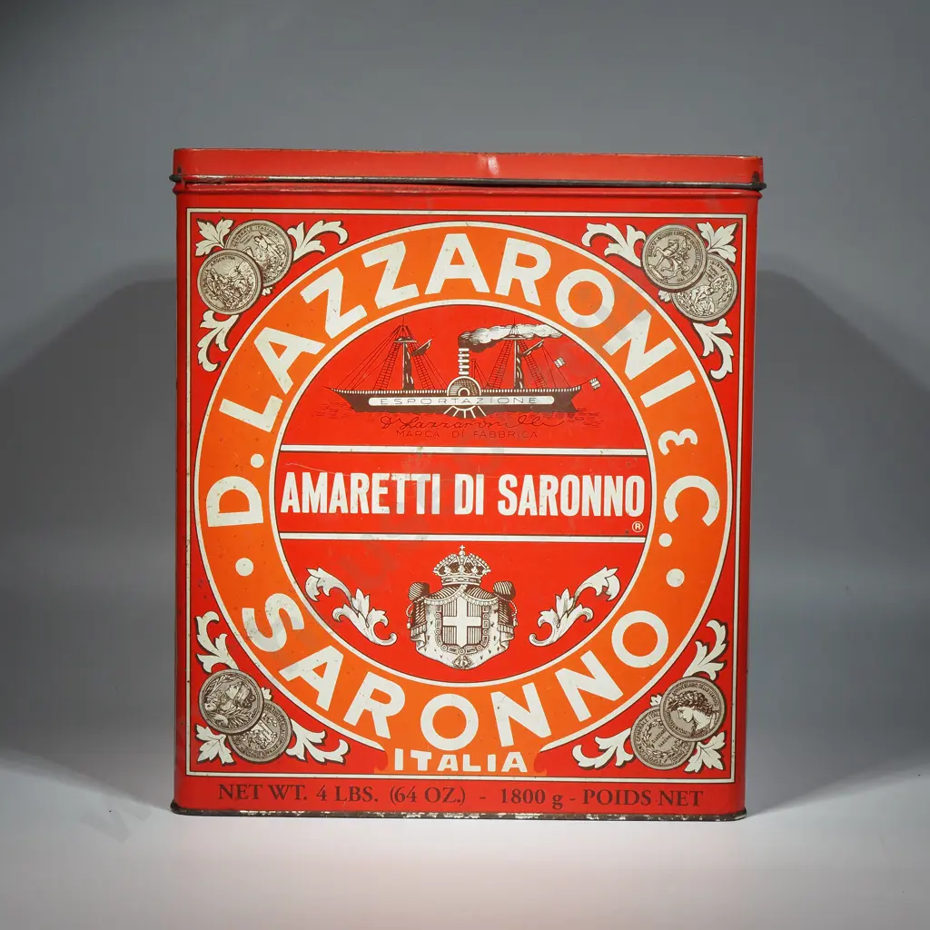 Large Lazzaroni Amaretti Di Saronno Tin 4 lb(640 oz),  Image 1++