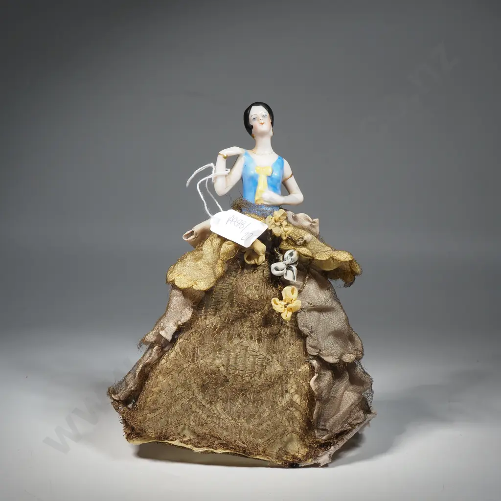 German Porcelain Half Doll w Wire Gauge Skirt Image 1++