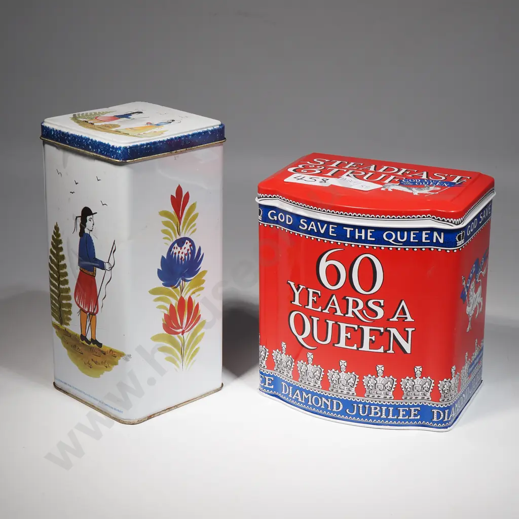 Two Tins - One A Vintage Henriot Quimper Biscuit Tin Cannister & the Other Celebrating 60 Year Reign Of Queen Elizabeth  Image 1++
