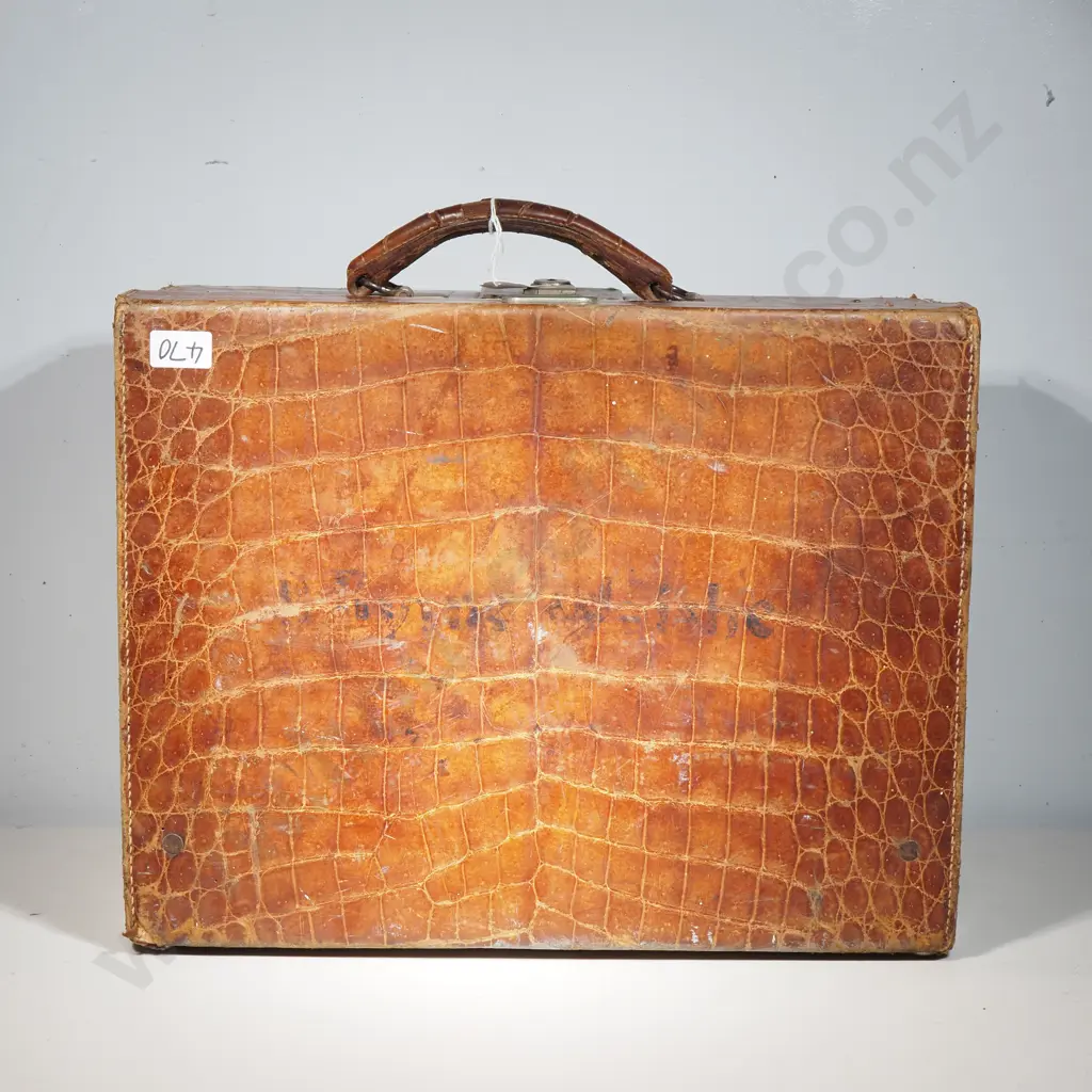 Vintage Brown Antique Alligator Skin Travel Case Briefcase Luggage Image 1++